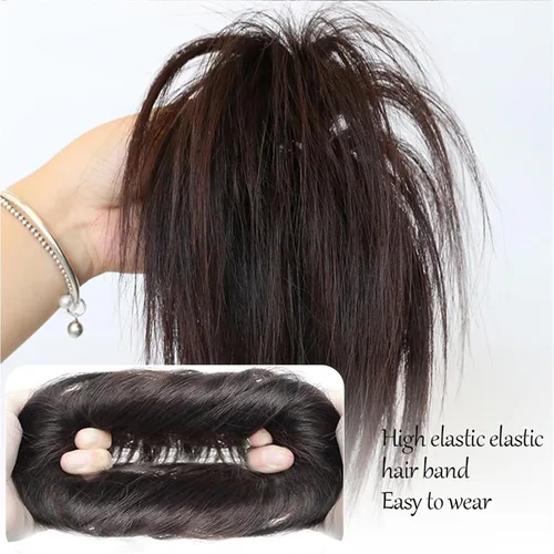 Vista 6 de GRFIT Extensiones de moño de cabello sintético, extensiones de moño desordenadas, esponjosas, de cabello lacio, banda elástica, moño, extensiones