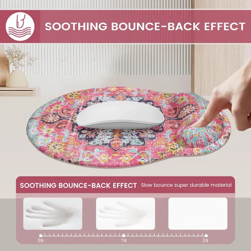 Vista 4 de iLeadon Juego de alfombrillas ergonómicas para mouse con reposamuñecas, diseño bohemio, fácil de escribir y aliviar el dolor, base antideslizante