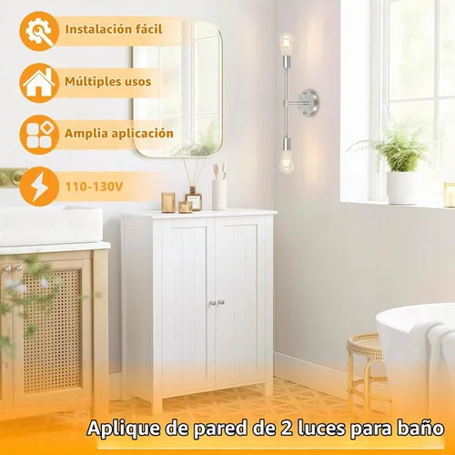 Vista 6 de FadimiKoo 2 lámparas de níquel cepillado para tocador de baño, iluminación plateada para baño sobre espejo, moderna iluminación de pared