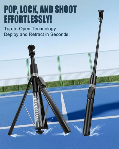 Vista 2 de Trípode automático para teléfono, 67 pulgadas de despliegue automático para selfie stick con control remoto, giratorio de 360°, extensible