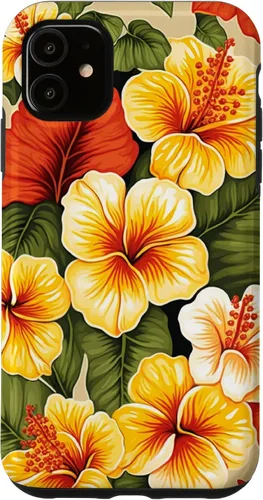 Vista 8 de Hawaiian Tropical Yellow Red Hibiscus Plumeria Case for iPhone 17