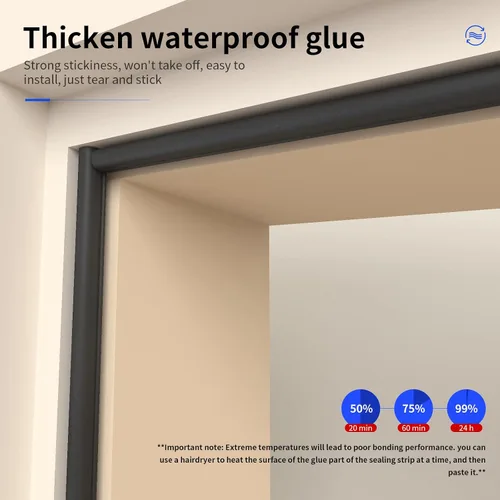 Vista 5 de Tira de sellado para puertas y ventanas, sellos de respaldo autoadhesivos para gran espacio (65 pies, negro)