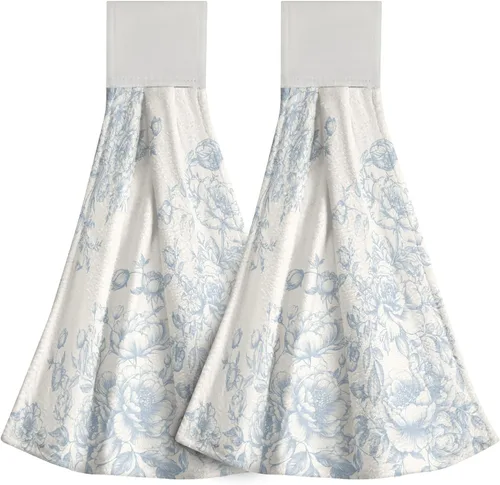 Vista 26 de Poppy Flower Hanging Hand Towels Set of 2,17x12 Inch Watercolor Chinoiserie Yellow Black Floral Soft Absorbent Dish Cloth Tie Towel for Kitchen