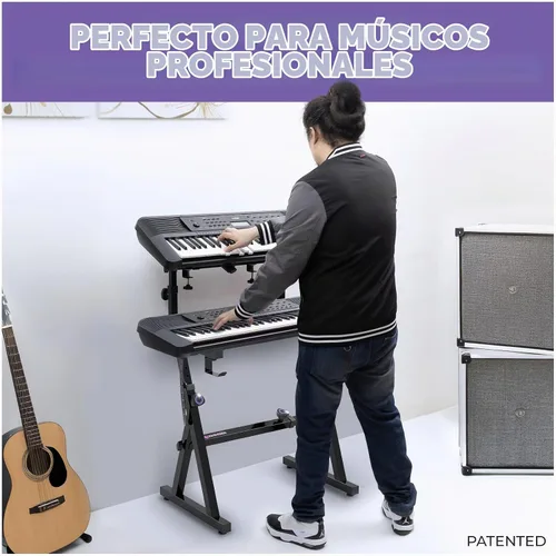 Vista 6 de Liquid Stands Soporte de teclado de piano dual con 2do nivel, estilo Z, ajustable y portátil, soporte de música resistente de 2 niveles