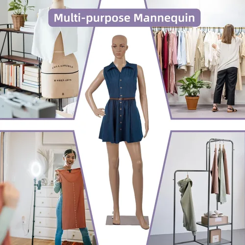 Vista 5 de Maniquí de torso de maniquí de 69 pulgadas, soporte de modelo de cuerpo completo para mujer con base de metal para exhibir mujeres, giros realistas