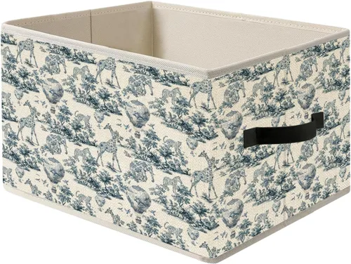Vista 18 de Caja de Almacenamiento Floral Rústica Azul y Blanca con Asas, Canasta Organizadora Plegable Botánica de Flores Grandmillennial Caja de Juguetes