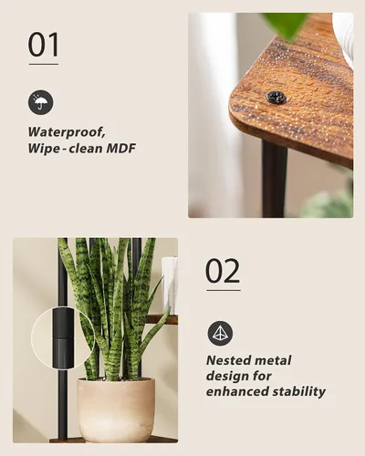 Vista 5 de GENTINGBRO Soporte alto para plantas de interior de 4 niveles para múltiples plantas, soporte de madera para plantas, estante de madera, estantería