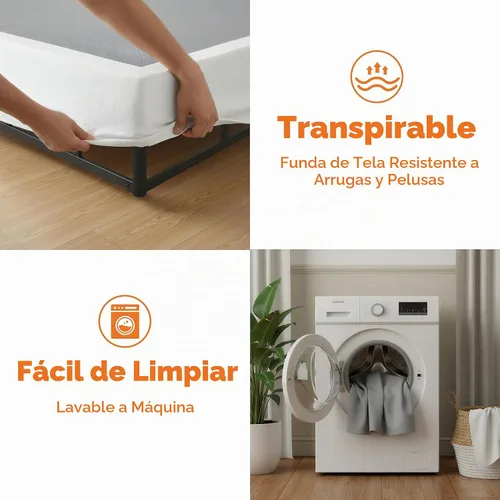 Vista 9 de Base de cama resistente de 2 pulgadas con cubierta de tela Base de colchón de metal, solo somier de perfil bajo, sin ruido, fácil montaje, soporte