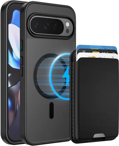 Vista 29 de Funda magnética para Google Pixel 9A con soporte para tarjetas, funda magnética desmontable, [compatible con MagSafe] a prueba de golpes con ranura