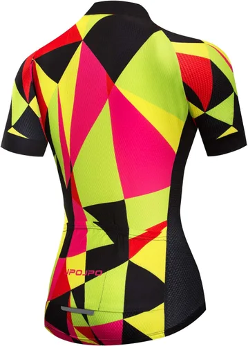 Vista 103 de Camiseta de ciclismo para mujer, manga corta y pantalones cortos de ciclismo acolchados para verano