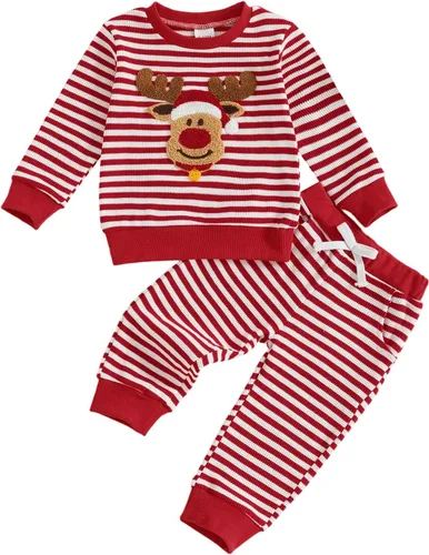 Vista 26 de Conjunto de Navidad para bebé niño con camisa divertida larga y pantalón conjunto de ropa de primera Navidad para niños de 6 a 12, 18, 24 meses 2T