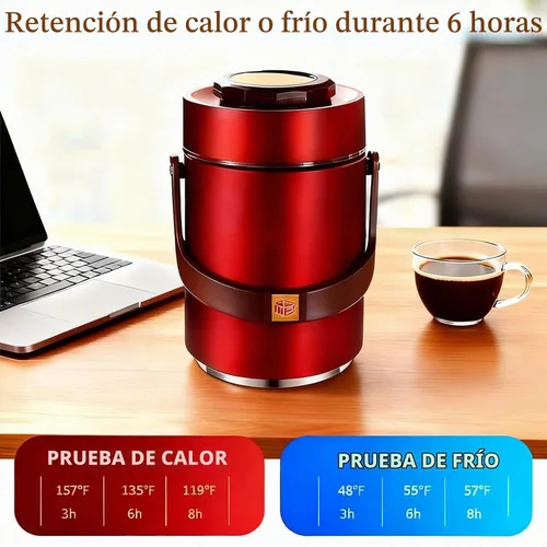 Vista 7 de Contenedor de comida aislado al vacío de 67 onzas para alimentos calientes, termo de alimentos apilable sellado de 3 niveles, lonchera térmica