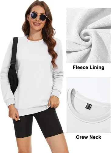 Vista 4 de MAGCOMSEN Sudadera de manga larga con forro polar y cuello redondo para mujer, estilo casual, para otoño