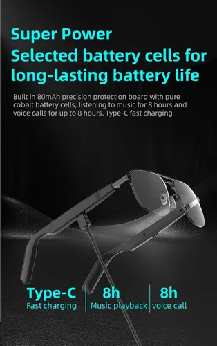 Vista 7 de Xmenha Gafas Bluetooth inteligentes para hombres Altavoz de audio Gafas Bluetooth Auriculares con altavoces Smart Glass azul diente gafas de sol