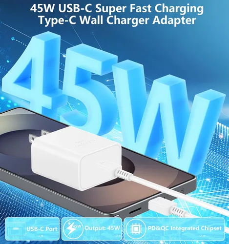 Vista 5 de 45W Super Fast Charger USB C, Redpark 2Pack USB C Charger Block Dynamic Power Adapter Type C Wall Charging with 6FT Type C Cable for Samsung Galaxy