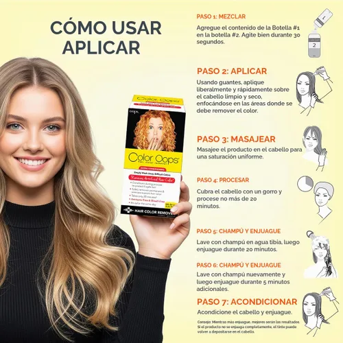 Vista 5 de Color Oops decolorante de cabello con extra acondicionador. Se procesa en 20 minutos, elimina de forma segura el tinte permanente