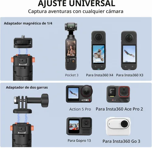Vista 2 de Trípode para selfie stick de 64 pulgadas de bolsillo 3 4 4P para cámara GoPro, soporte extensible Xtra Muse de liberación rápida 1/4 pulgadas