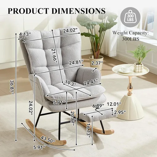 Vista 2 de Mecedora de doble capa para guardería, silla mecedora con reposapiés