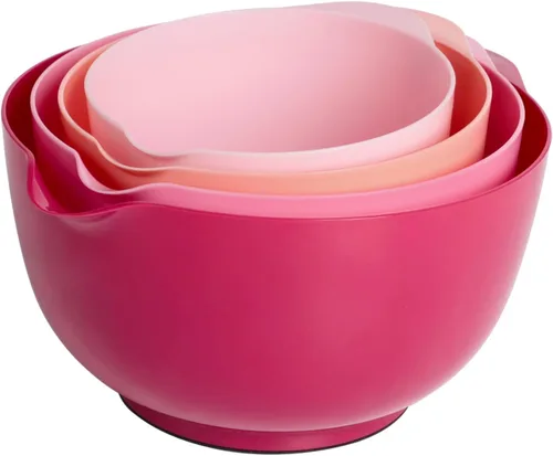 Vista 13 de BoxedHome Juego de cuencos de plástico anidables con boquilla de vertido, apto para microondas y lavavajillas, base antideslizante sin BPA, juego