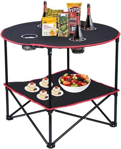 Vista 8 de LEADALLWAY Mesas de Camping Plegables Ligeras Mesa Portátil para Exteriores con 4 Portavasos y Bolsas de Transporte para Picnic al Aire Libre, negro