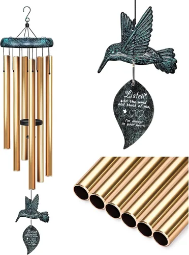 Vista 11 de Campanillas de viento de condolencias con hilandero de viento de colibrí, campanillas de viento conmemorativas para la pérdida de un ser querido