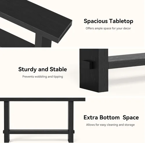 Vista 11 de Mesa consola de madera maciza de 63 pulgadas, mesa de entrada estrecha de 2 niveles para pasillo, entrada, sala de estar, detrás del sofá