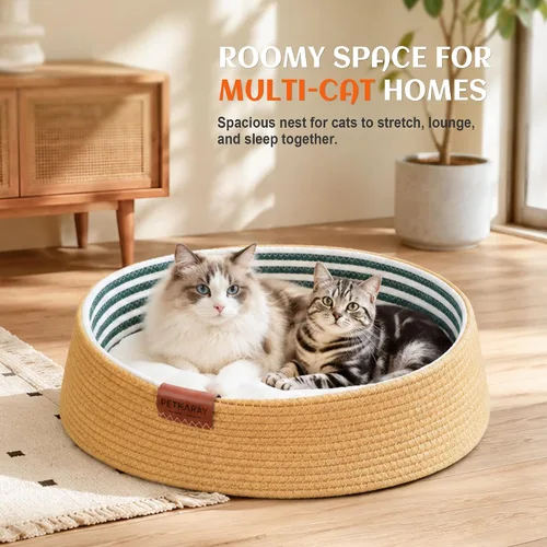 Vista 7 de PETKARAY Cama tejida a mano para gatos con cojín lavable para gatos