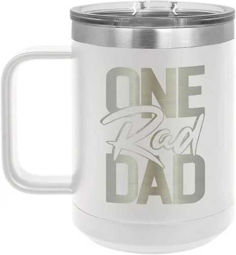 Vista 19 de ONE RAD DAD Taza de café negra de 15 oz con tapa deslizante Taza de café de viaje aislada Ideas de regalos del día del padre de hijo o hija
