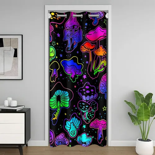 Vista 12 de jejeloiu Cortina opaca con diseño de delfín, bonita cortina de puerta de animales del océano, privacidad hawaiana, decoración de vida marina