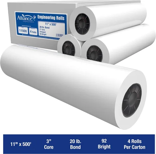 Vista 2 de Alliance Rollos de papel de formato ancho Bond Engineering (20 libras 4 rollos, 11 pulgadas x 500 pies núcleo de 3 pulgadas)