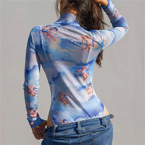 Vista 4 de Trajes de verano para mujer, sexy, con estampado de ángel, manga larga, monos