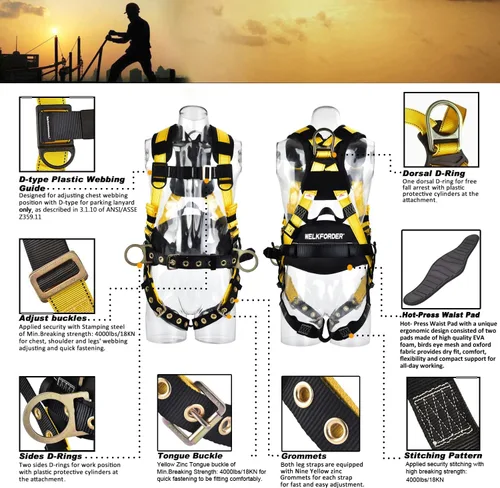 Vista 3 de 3D-Rings Fall Potection Safety Harness With Waist＆Leg Tounge Buckles Waist & Shoulder Pad Support ANSI Compliant
