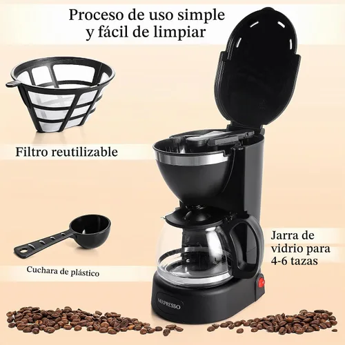 Vista 3 de Mixpresso Cafetera de Goteo de Café (6 Tazas), Negro Glass Carafe Coffee Machine with Auto-Off, Anti-Drip, Water Window and Easy On/Off Switch for
