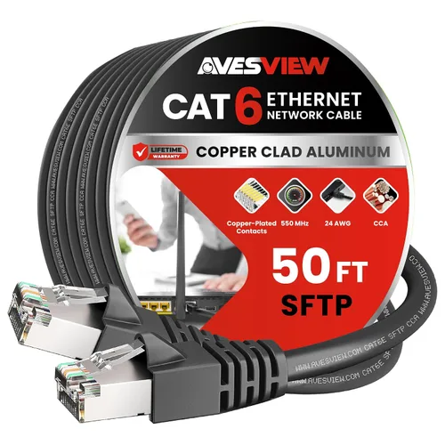 Vista 10 de Cable Ethernet blindado CAT 6 de 5 pies, para interiores de alta velocidad (SFTP) 10 Gbps blindado sin enganches, cable Ethernet de 5 pies