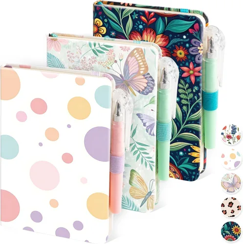 Vista 30 de Paquete de 3 cuadernos rayados con bolígrafo, cuadernos A5 (5.7 x 8.4 pulgadas) de tapa dura de cuero para mujeres y hombres, trabajo, 160 páginas