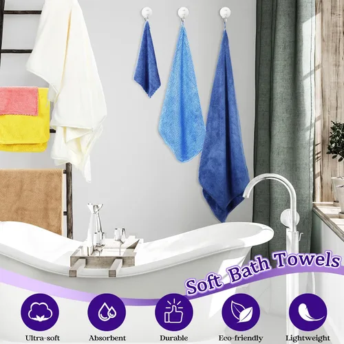 Vista 5 de Juego de 24 toallas de baño a granel, incluye toallas de mano, toallas de baño, juego de toallas absorbentes de terciopelo coral de microfibra
