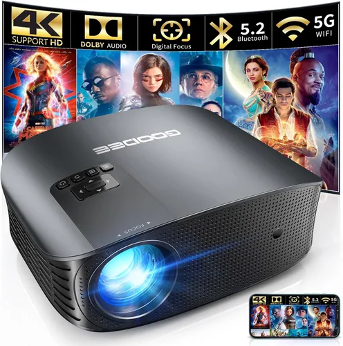 Vista 9 de GooDee Proyector inteligente 4K con WiFi 5G y Bluetooth, aplicaciones integradas, Dolby Audio, proyector exterior 800ANSI, proyector de cine en casa