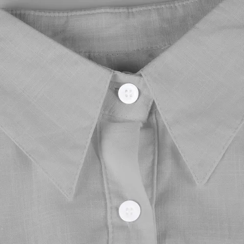 Vista 8 de SMIDOW Camisas de lino de algodón con botones para mujer, cuello en V, manga corta, enrollables, blusas de cuello holgado, blusas casuales de trabajo