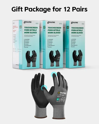 Vista 7 de DULFINE Safety Work Gloves for Men & Women, MicroFoam Nitrile Coated Nylon Black Grip for General Purpose, 3/6/12/36 Pairs