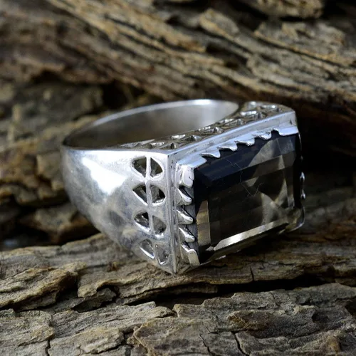 Vista 5 de Joyas Plata Bonita Piedra Piedra Octágono Forma Una Piedra Facetada Cuarzo Ahumado Anillo De Plata De Ley 925 Marrón Cuarzo Ahumado Anillo De Enero