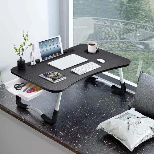 Vista 2 de Slendor Escritorio de cama para portátil y escritura con almacenamiento Negro