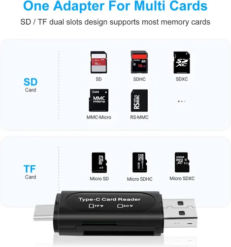 Vista 6 de Lector de tarjetas SD, AIYEEN 4 en 1 USB C SD lector de tarjetas SD de doble ranura OTG adaptador de tarjeta de memoria para tarjetas de memoria