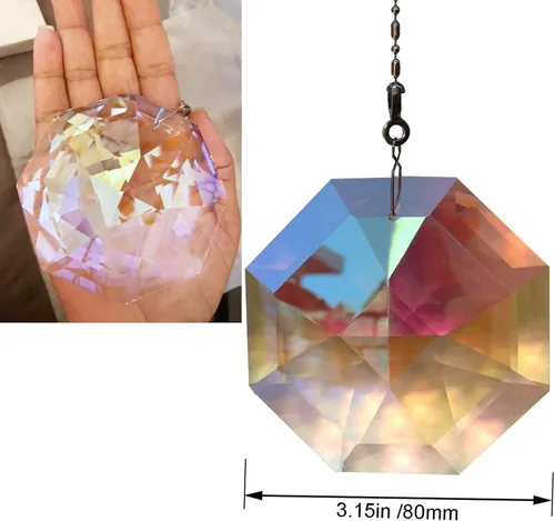 Vista 4 de Atrapasoles de cristal de prisma colgante de 3.15 pulgadas/3.150 in, colgante de cristal colorido con cadena para ventana, adorno colgante