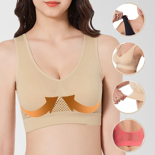 Vista 6 de Pousbo Brasier deportivo de malla transpirable y cómodo, diseñado específicamente para mujeres