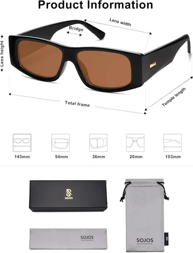 Vista 17 de SOJOS Gafas de sol polarizadas rectangulares Y2K de moda para mujeres y hombres, gafas de sol rave de diseñador de moda SJ2228