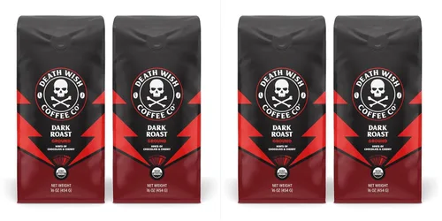 Vista 34 de Death Wish Coffee - Café molido orgánico de tostado medio, paquete de 6 Fair Trade Arabica & Robusta, Stone Fruit Caramel & Roasted Nut Notes