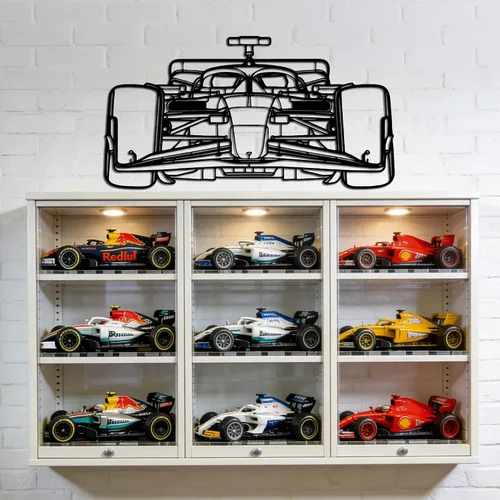 Vista 9 de Xedatric F1 Coche de Carreras de Metal Arte de Pared Fórmula 1 Silueta Colgante de Pared Decoración de Coche de Carreras para Garaje, Habitación