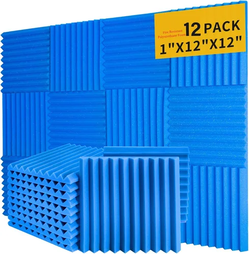 Vista 18 de Paquete de 12 paneles de espuma acústica, cuñas insonorizantes de alta densidad de 1 x 12 x 12 pulgadas para pared, recuperación rápida, resistentes