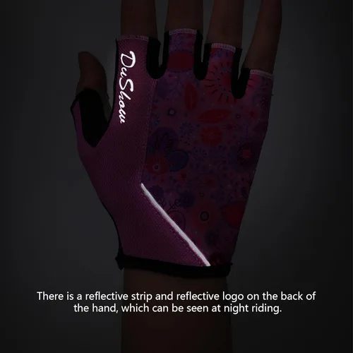 Vista 6 de DuShow Guantes de ciclismo acolchados de gel de medio dedo para mujer, antideslizantes, absorben los golpes para ciclismo, ciclismo de montaña