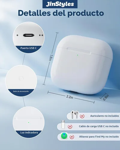 Vista 6 de Funda de carga de repuesto compatible con AirPods 4/5, cargador inalámbrico USB-C con botón de sincronización de emparejamiento Bluetooth, batería